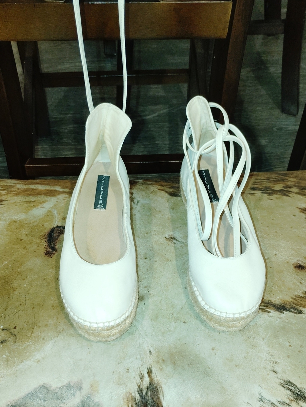 Steve Madden Cream Lace-Up Espadrille Platform Flats